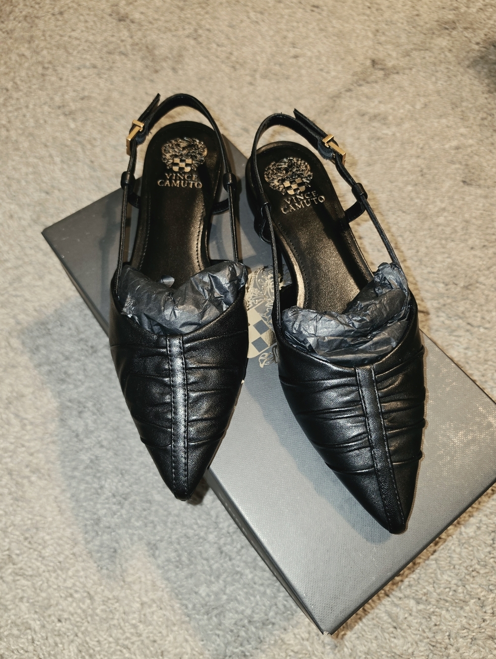 Vince Camuto Black Quilted Pointed Slingback Flats